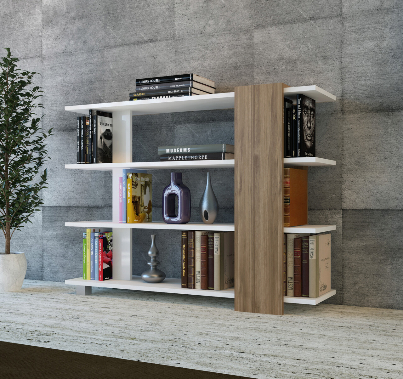 Corp biblioteca, Hanah Home, Nur, 120x90x30 cm, Alb/Maro - imagine 7